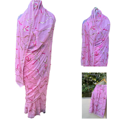 Pink sequins jaal saree