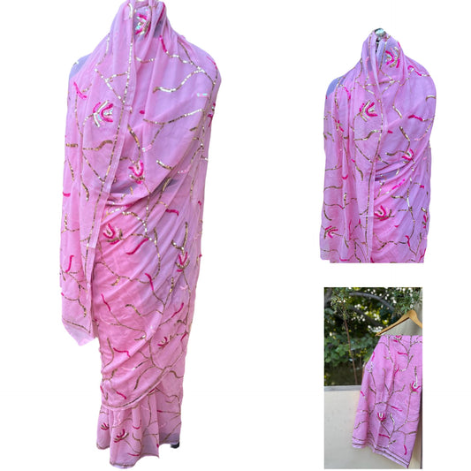 Pink sequins jaal saree