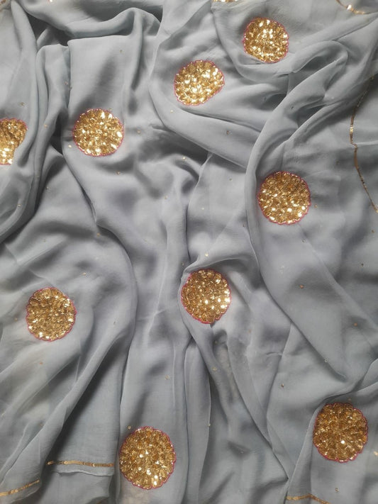 Grey sequins Buta saree