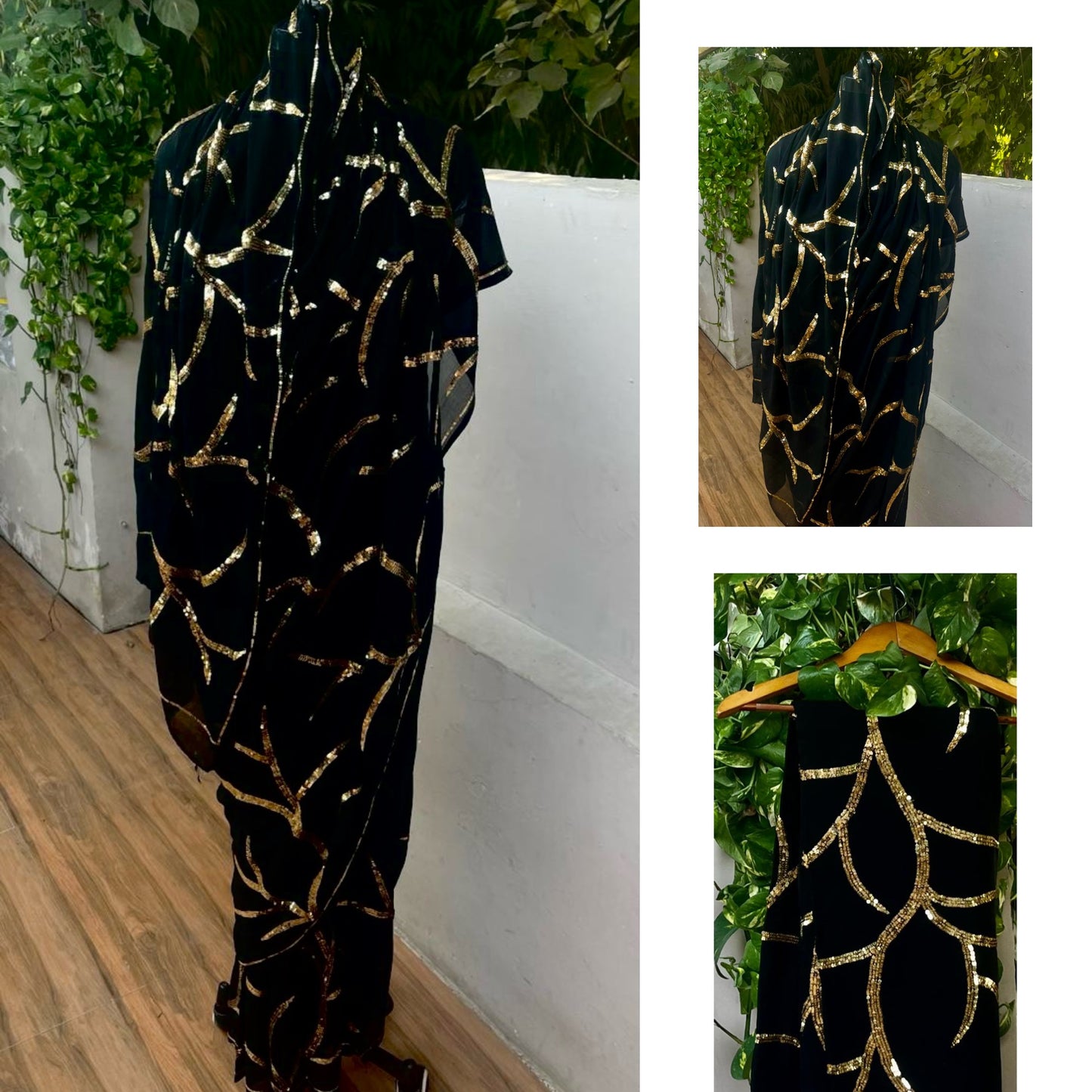 Black sequins  jaal saree