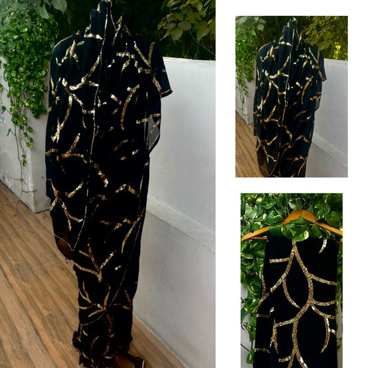 Black sequins  jaal saree