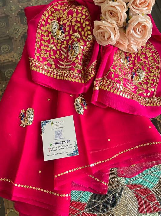 Zardoji peacock Buta saree