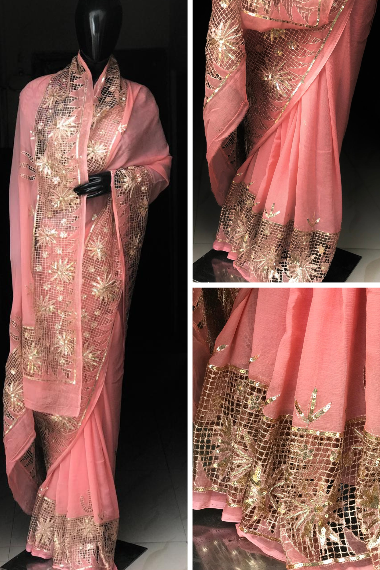 Peach Cutwork border saree