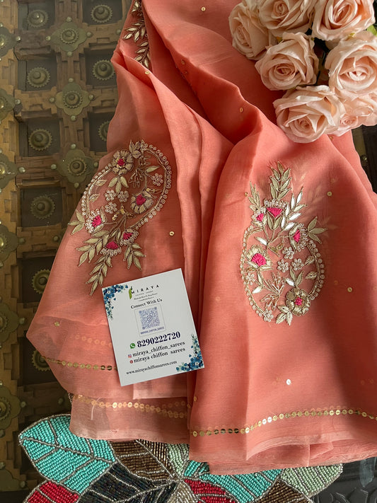 Peach Zardoji Buta saree