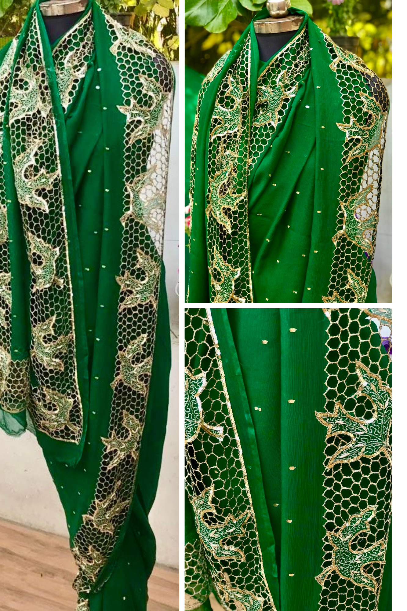 Green Cutwork border saree