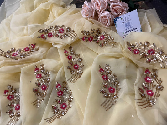 Beige sequins Buta saree
