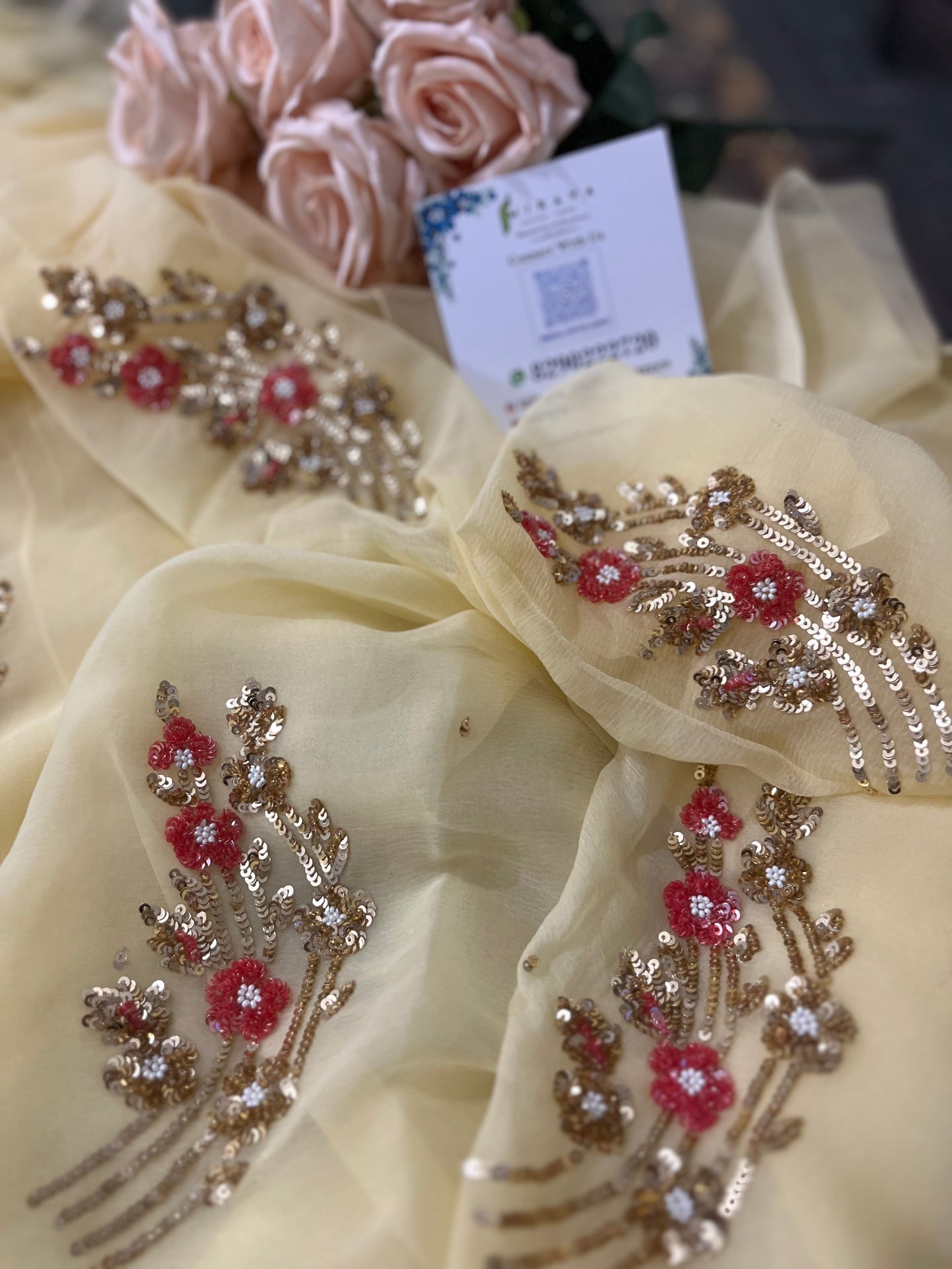 Beige sequins Buta saree