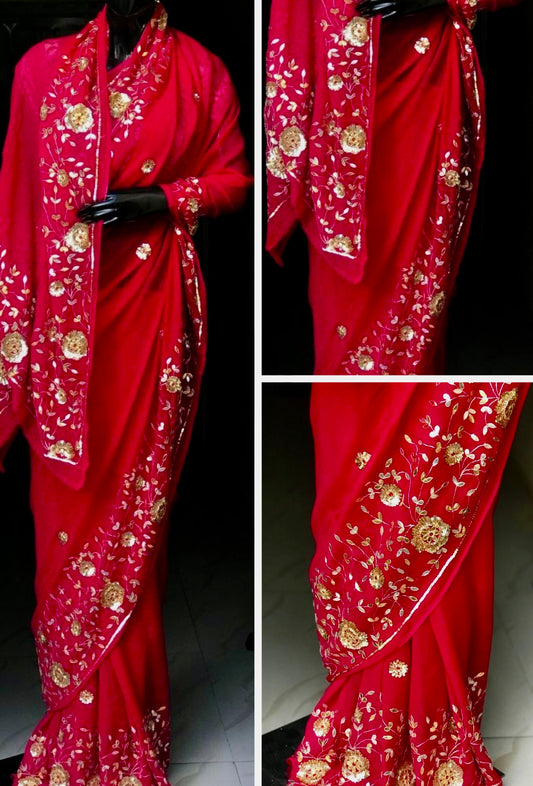 Red Zari Gottapatti border