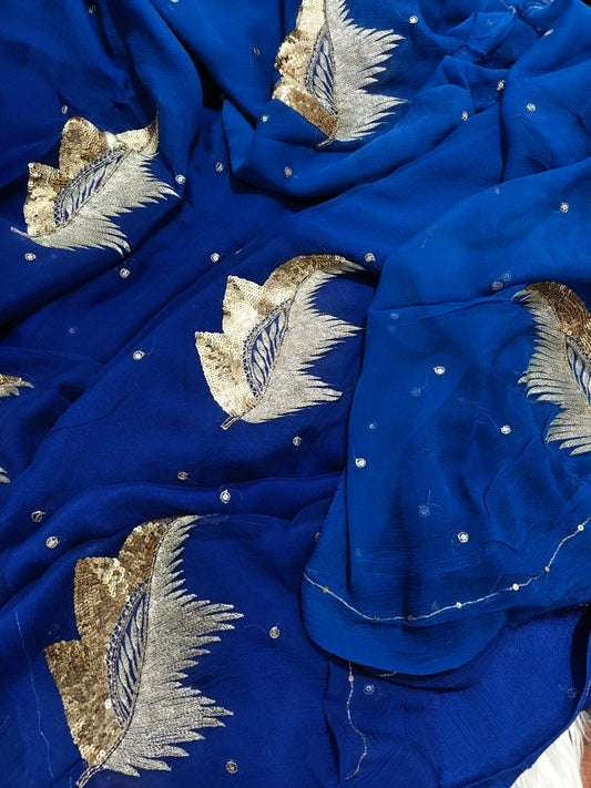 Blue Zari sequins Buta saree