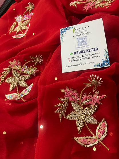 Red Zardoji Buta saree