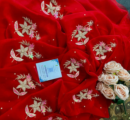 Red Zardoji Buta saree