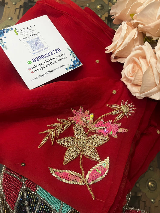 Red Zardoji Buta saree