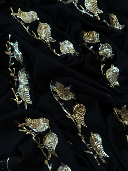 Black chirpy Birds chiffon saree