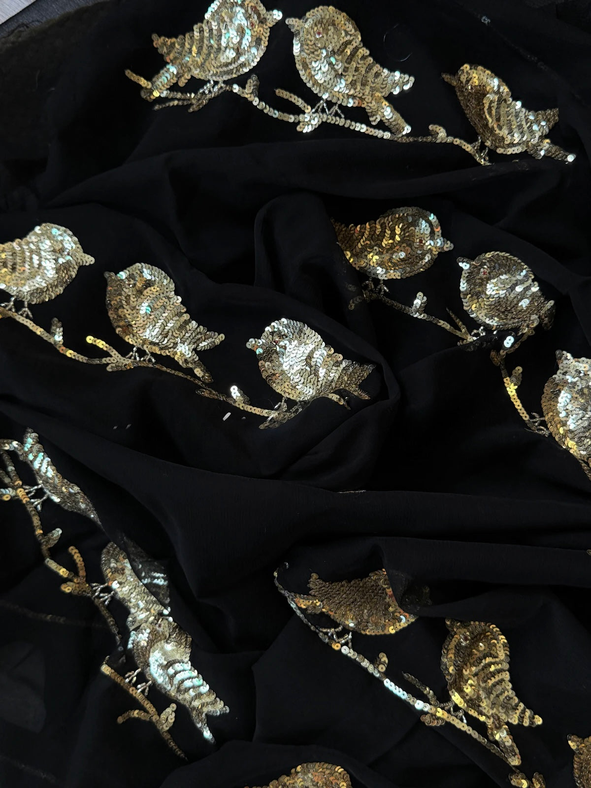 Black chirpy Birds chiffon saree