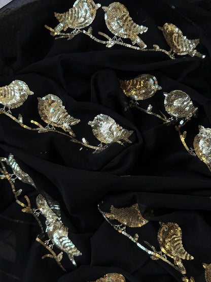 Black chirpy Birds chiffon saree