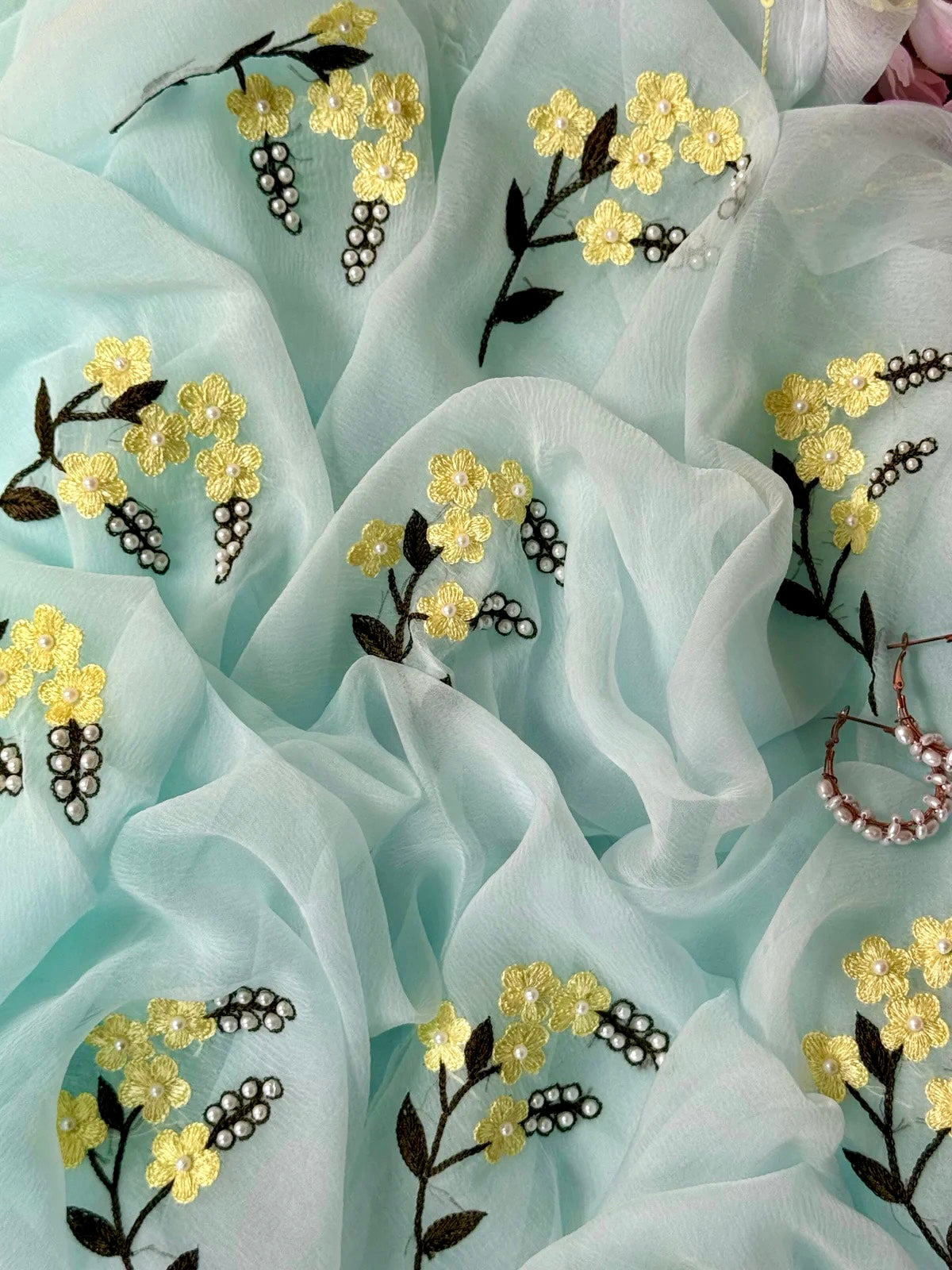 Powder blue Resham flower saree