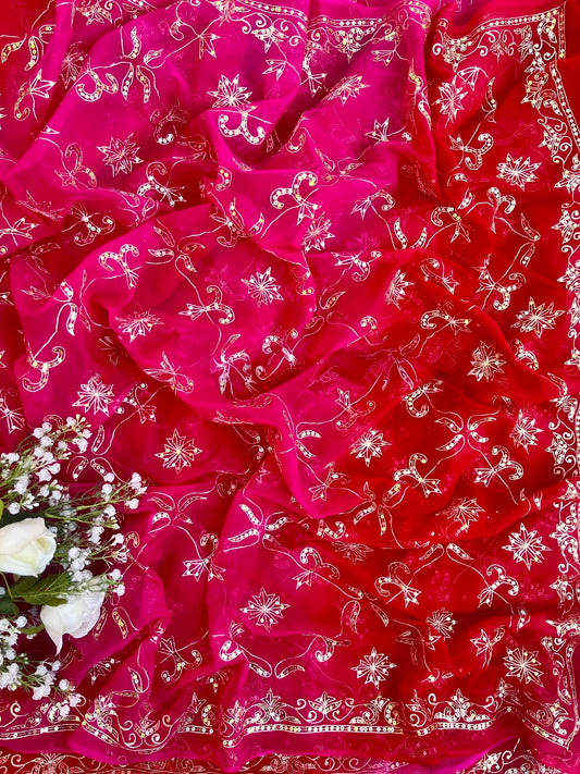 Red Rani Mughal Jharokha Jaal saree