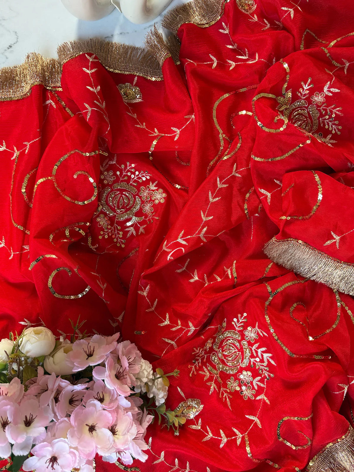 Red Jaal saree