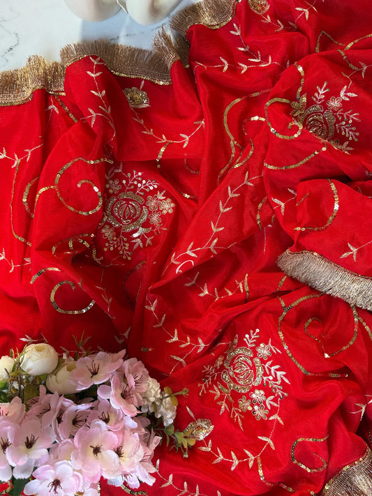 Red Jaal saree