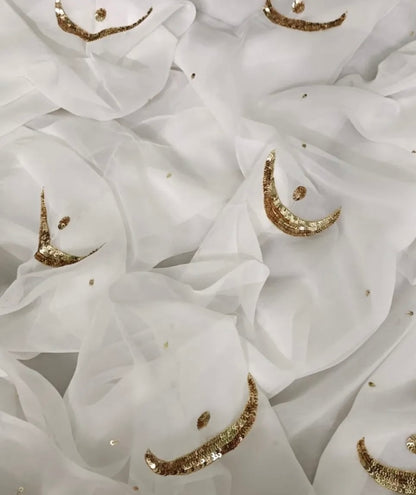 White golden sequins moon saree