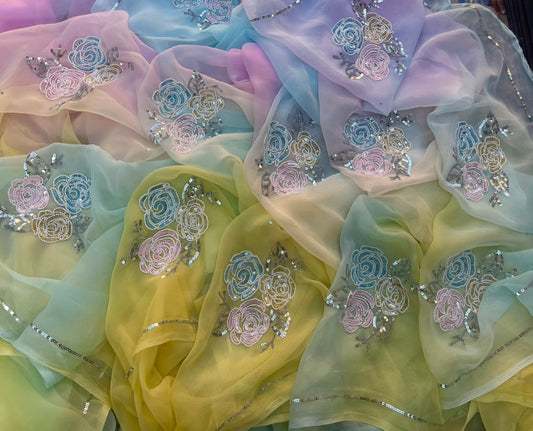 Ombre multicoloured pearl sequins Buta saree