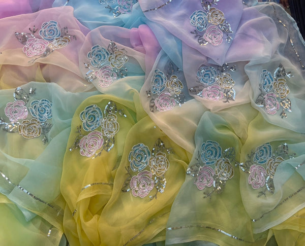 Ombre multicoloured pearl sequins Buta saree