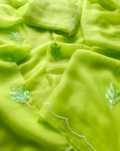 Green sequins Buta saree