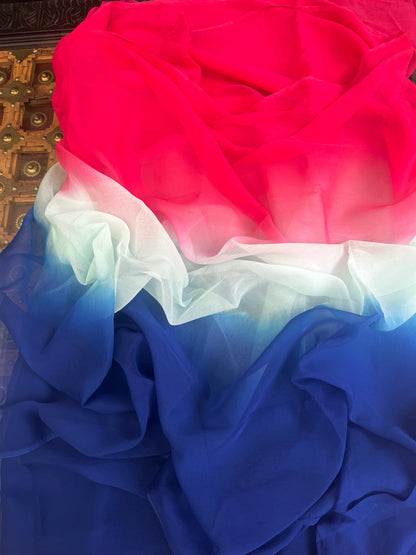 Ombre Blue Powder Blue Carrot Shaded Miraya Chiffon Sarees