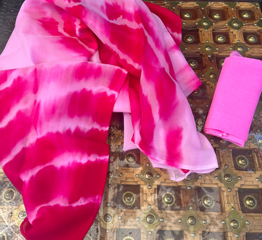 Baby Pink Magenta Lehriya Miraya Chiffon Sarees