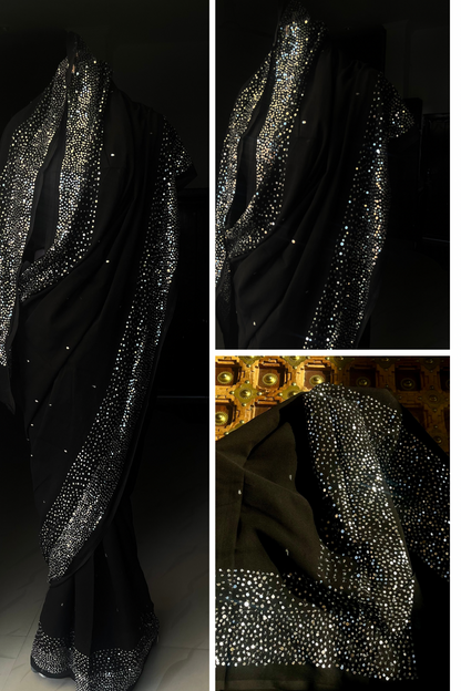 Silver sequins cocktail saree