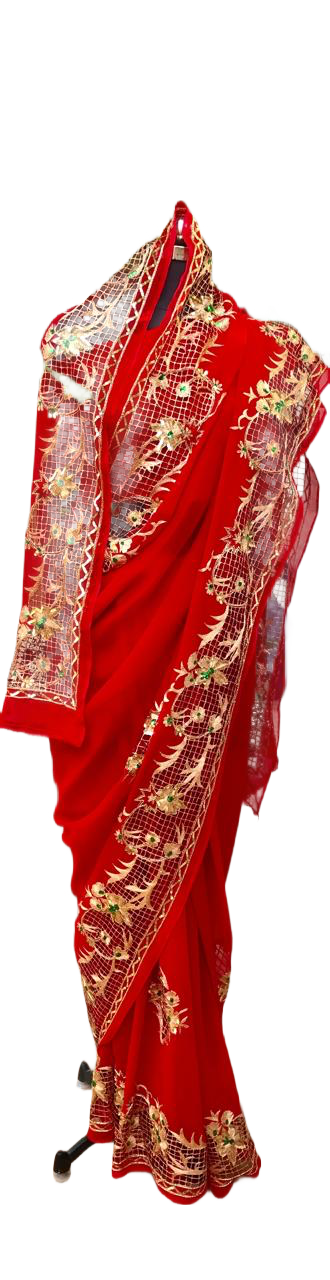 Red Cutwork Border Saree