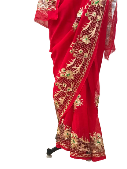 Red Cutwork Border Saree