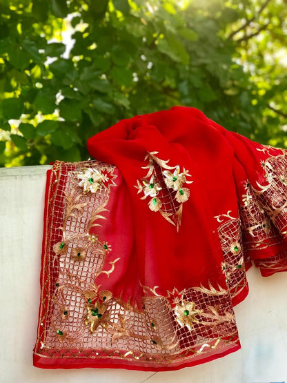Red Cutwork Border Saree