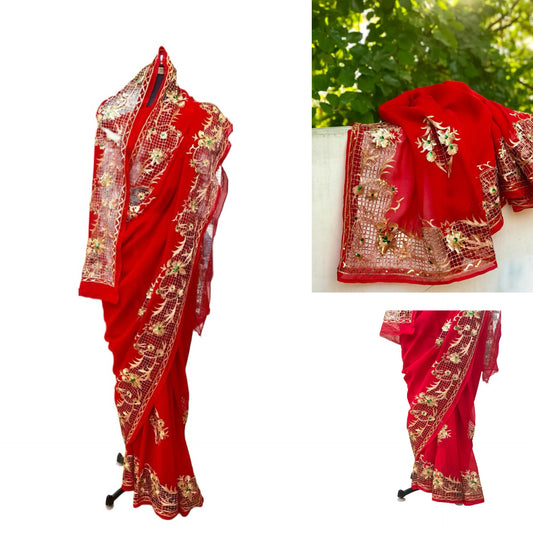 Red Cutwork Border Saree