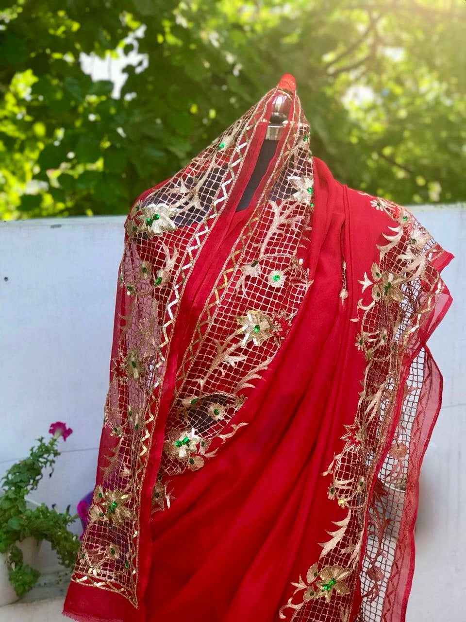 Red Cutwork Border Saree