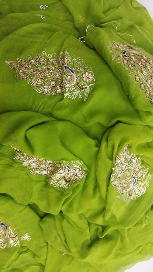 Parrot Green Peacock Motifs