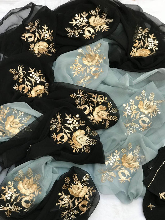 Ombre black aari sequins motifs
