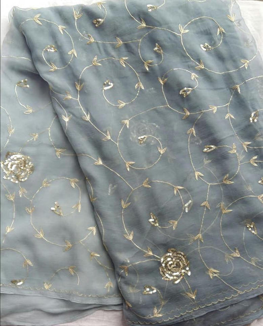 Ombre grey Aari sequins Jaal