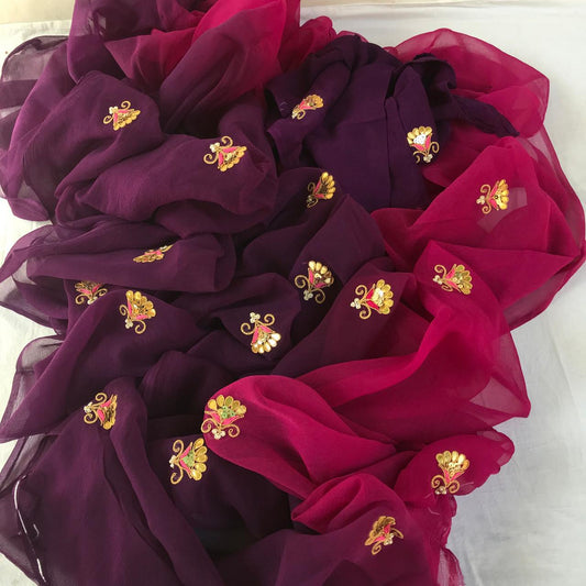Ombre purple shaded gottapatti motif