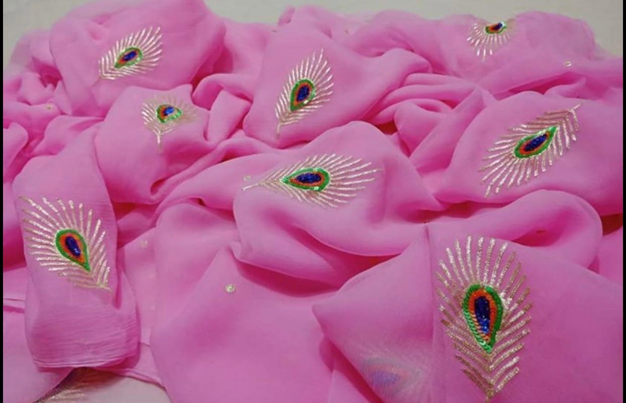 Pink Aari sequins motif