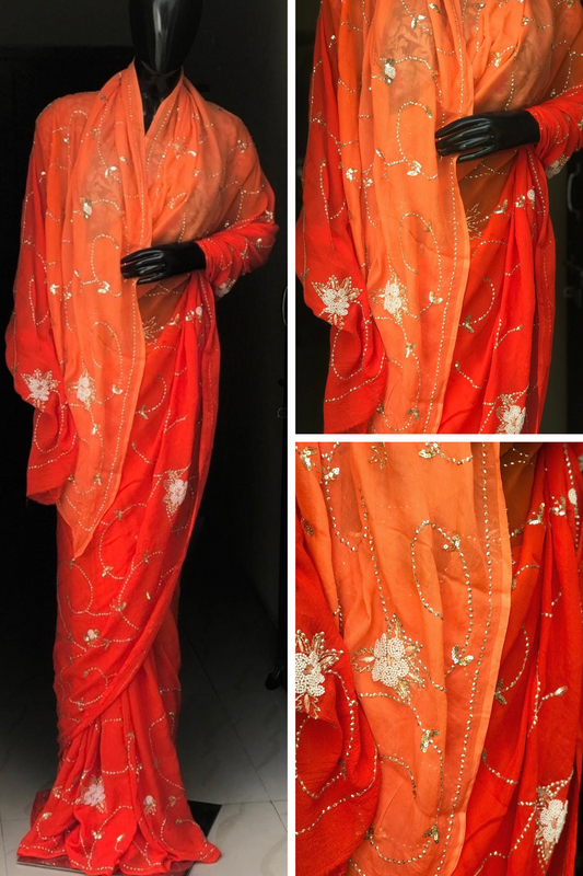 Orange shaded Jaal saree