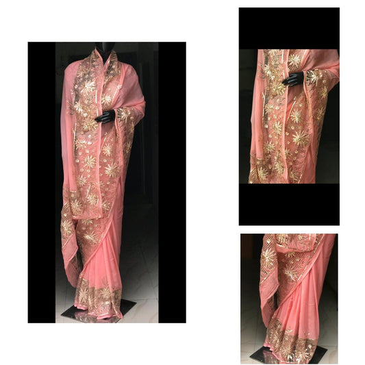 Peach Cutwork Border saree