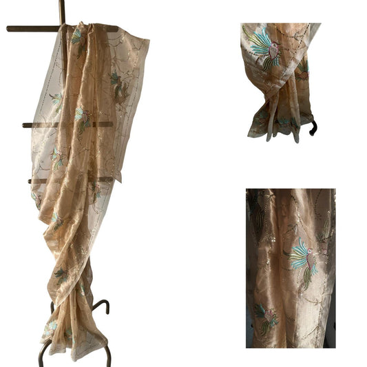 Golden Silk Tissue Zari Zardoji Bird Jaal Saree