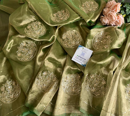 Green silk Tissue Chaand Buta Saree