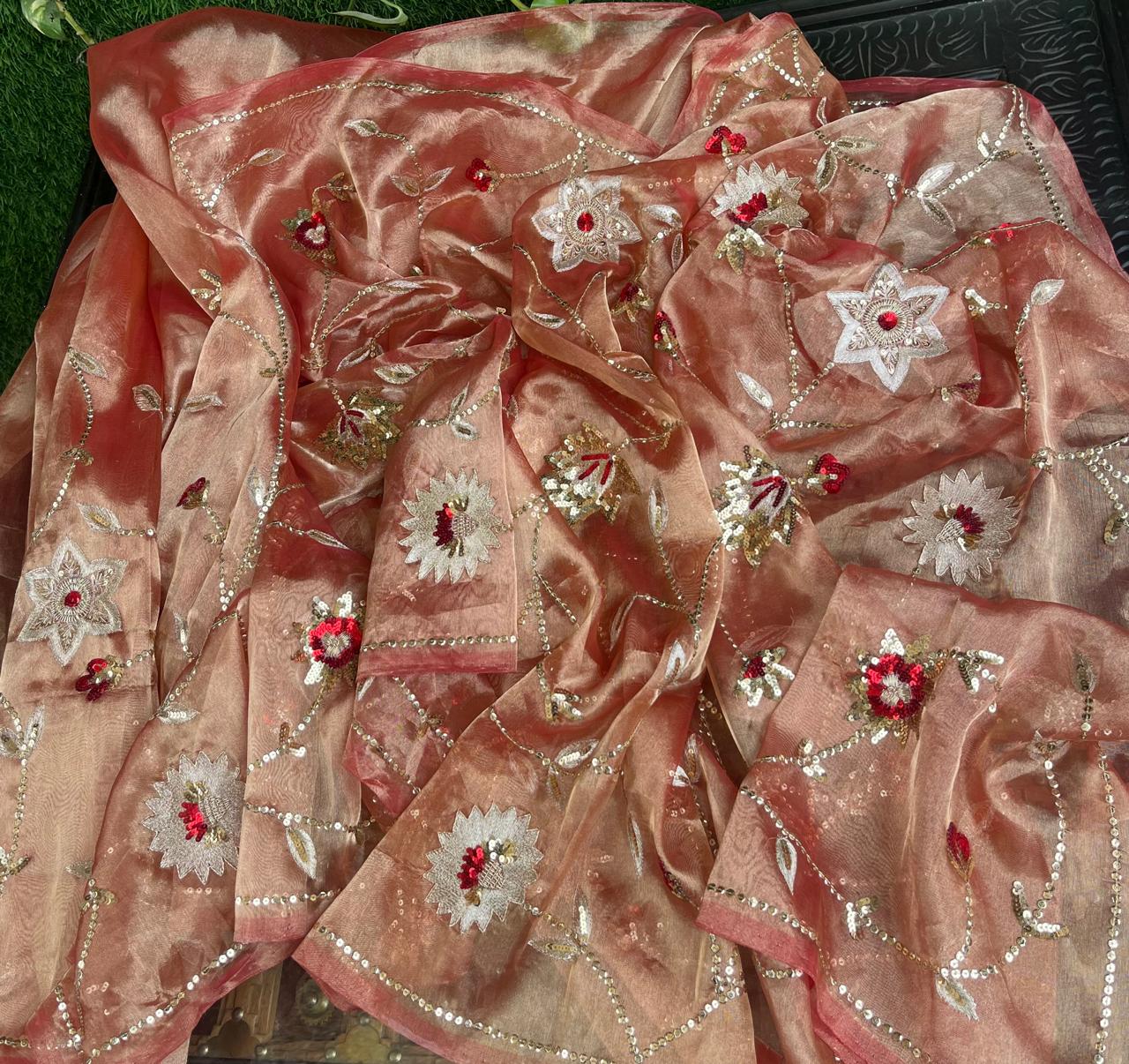 Pure Silk Tissue Jaal Saree