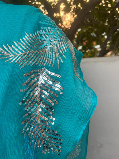 Ombre Blue Shaded Zari Sequins Border Saree