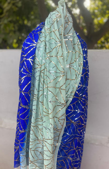 Ombre Blue Shaded Golden Silver Sequence Jaal