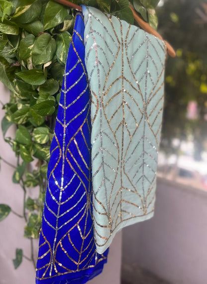 Ombre Blue Shaded Golden Silver Sequence Jaal