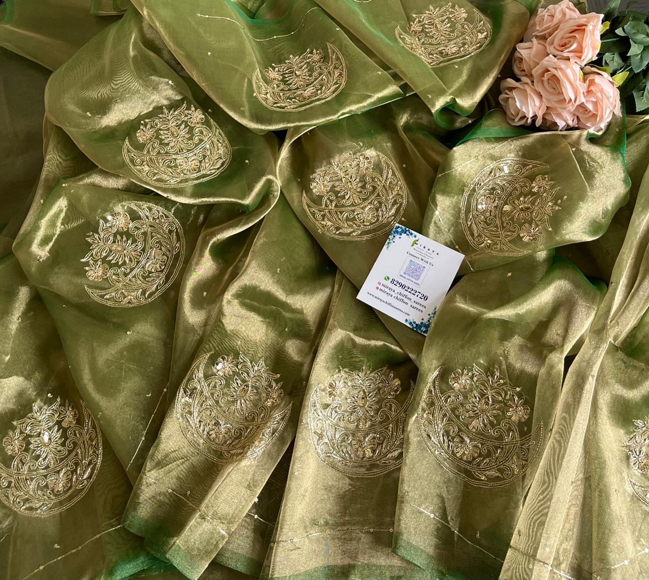 Green Silk Tissue Chaand Buta Saree