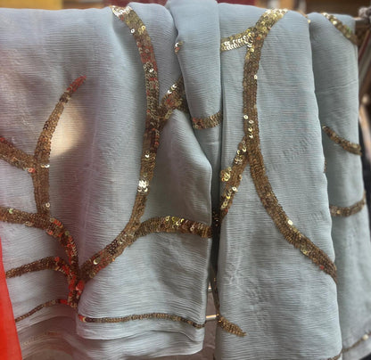 Ombre Powder Blue Shaded Sequins Jaal Saree